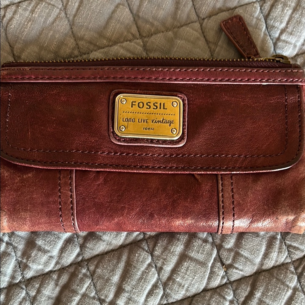 Fossil Purple Leather Wallet with Gold Accents